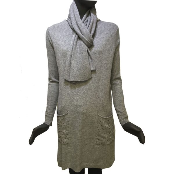 Дамска плетена рокля комплект с шал светло сива - EvrikaShop