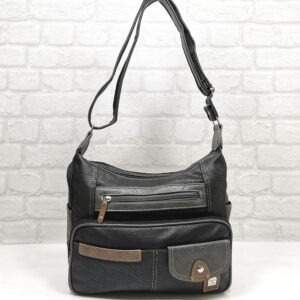 Удобна чанта Еврика черна със сиво с джобджета EvrikaShop