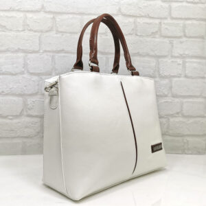 Дамска чантa Еврика бяла с кафяво - EvrikaShop