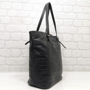 Чанта Еврика естествена кожа черна с принт - EvrikaShop