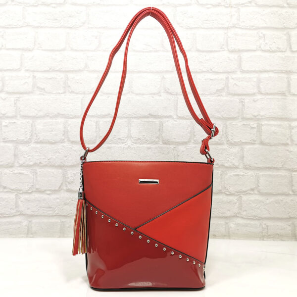 Средно голяма червена чанта, кожа и лак - EvrikaShop