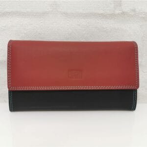 Дамско портмоне естествена кожа черно с червено - EvrikaShop
