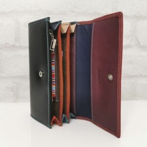 Дамско портмоне естествена кожа черно с червено - EvrikaShop