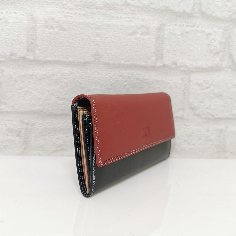 damsko-portmone-406-7 Дамско портмоне естествена кожа черно с червено - EvrikaShop