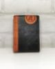 Мъжки портфейл 19НО естествена кожа, черен с опанжево, вертикален
