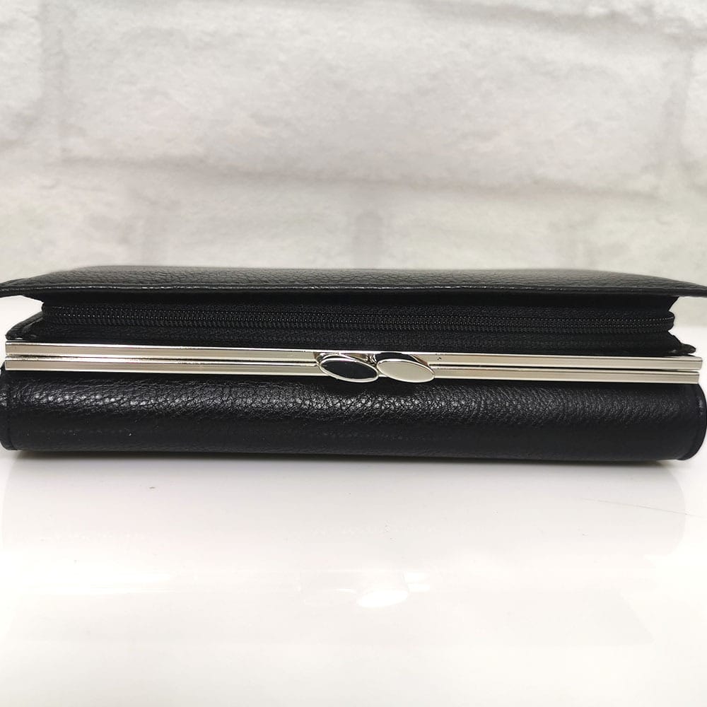 damsko-portmone-1519B-1 Голямо дамско портмоне естествена кожа черно - EvrikaShop