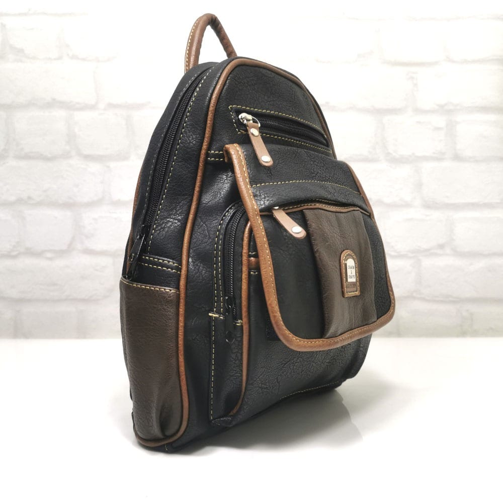 damska-ranica-56220K-1 Практична дамска раница Еврика в черно с кафяво - EvrkaShop