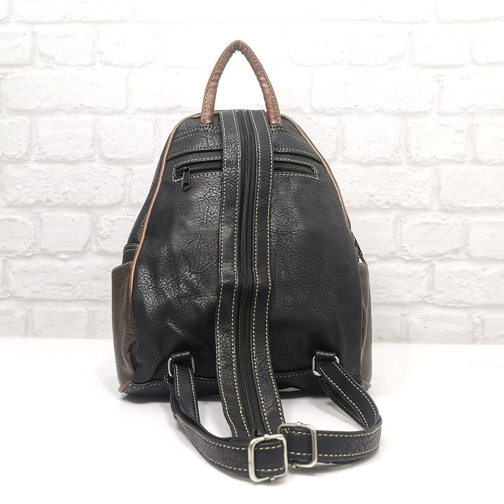 damska-ranica-56220K-2 Практична дамска раница Еврика в черно с кафяво - EvrkaShop