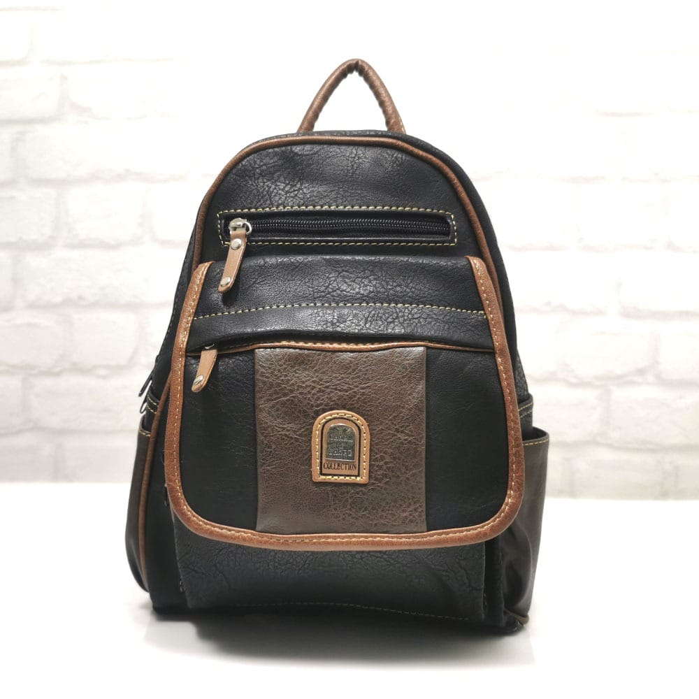 damska-ranica-56220K Практична дамска раница Еврика в черно с кафяво - EvrkaShop