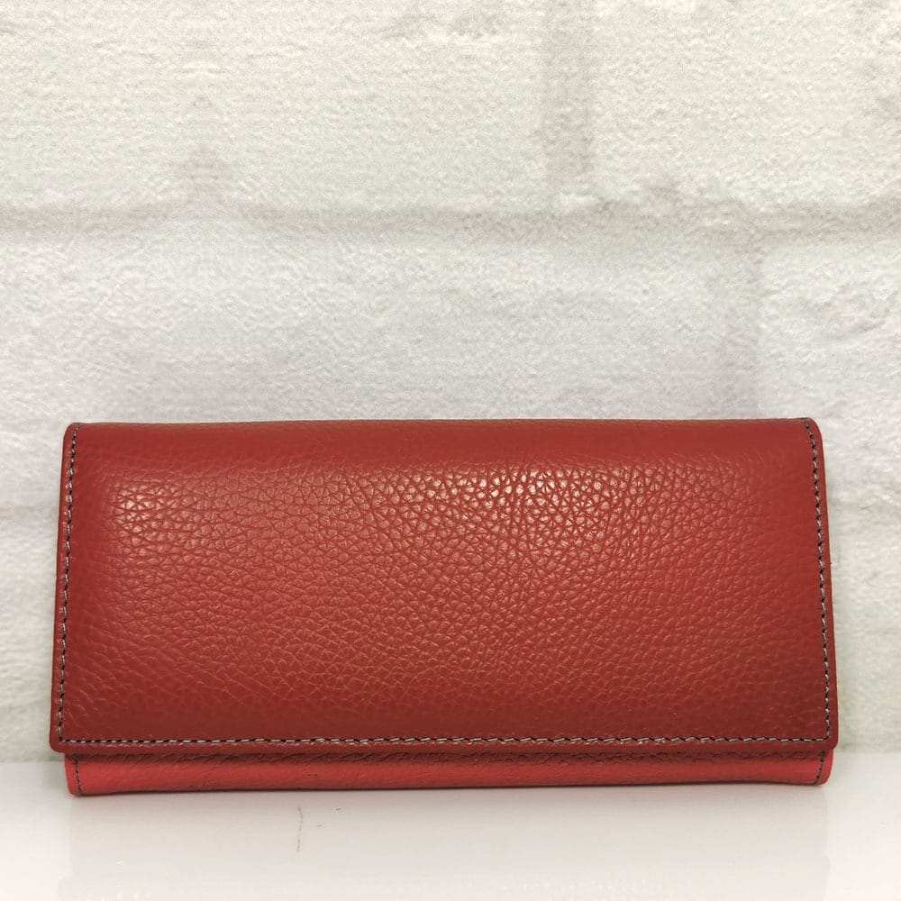 damsko-portmone-501 Дамско портмоне естествена кожа червено с оранжево - EvrikaShop