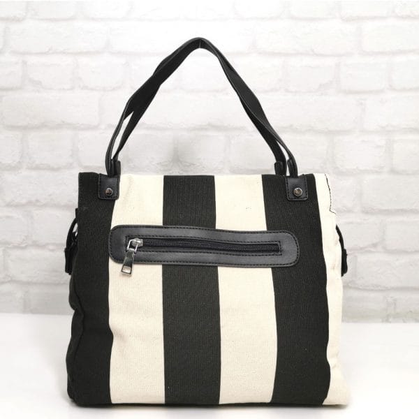 Чанта Мария С черна с екрю от плат - EvrikaShop