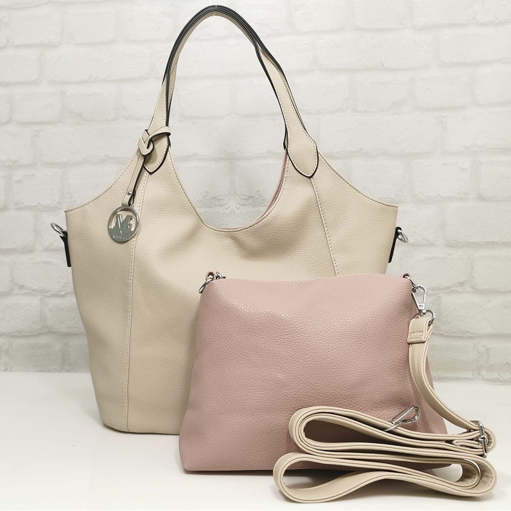 damska-chanta-351152-4 Чанта Мария двулицева екрю/розово - EvrikaShop