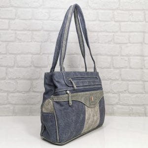 Чанта Еврика синя еко кожа, имитация на дънков плат - EvrikaShop