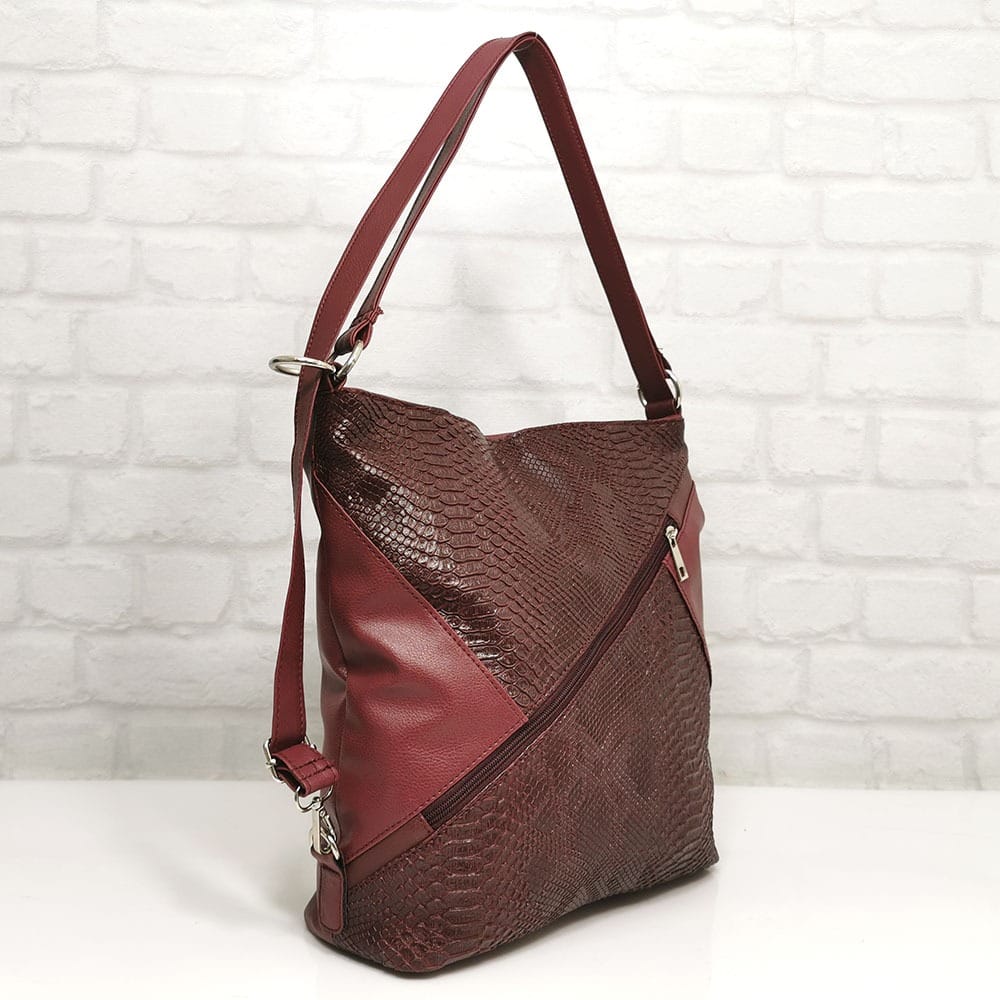 damska-chanta-101005-21 Чанта-раница Еврика тъмно червена с кроко - EvrikaShop