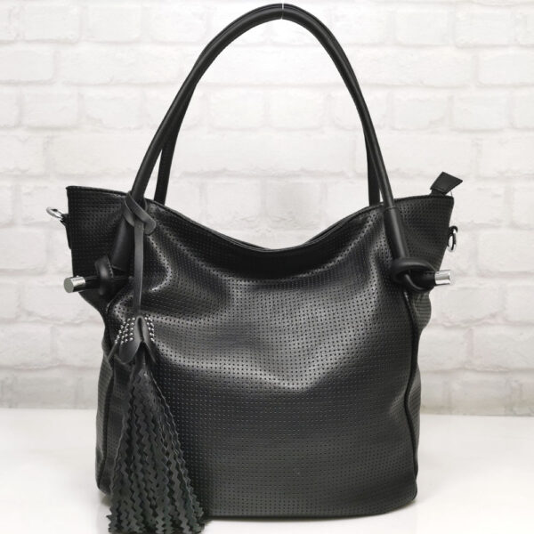 Голяма дамска чанта Мария С черна от Италия - EvrikaShop