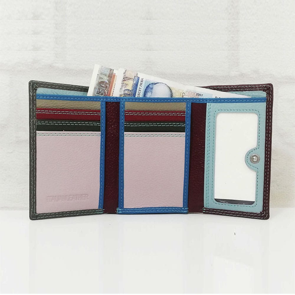 i por 418-1 Дамско портмоне естествена кожа сиво с бордо - EvrikaShop