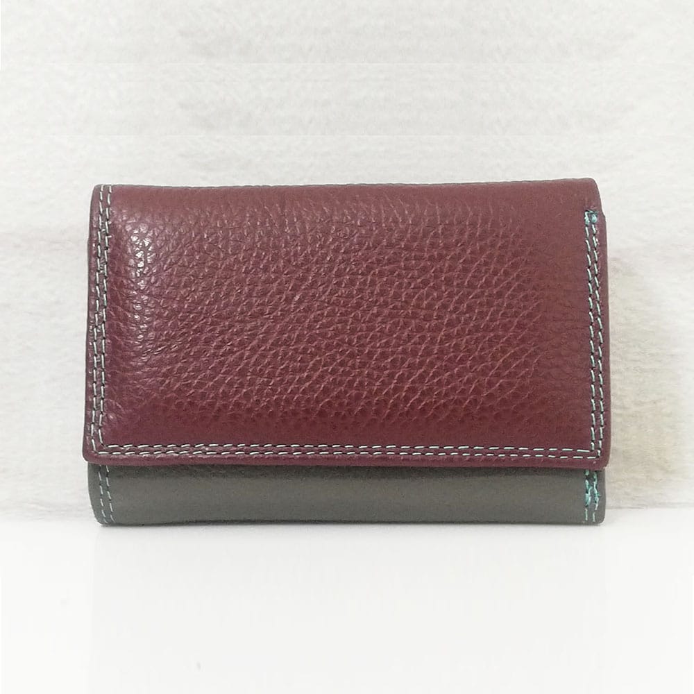 i por 418-2 Дамско портмоне естествена кожа сиво с бордо - EvrikaShop