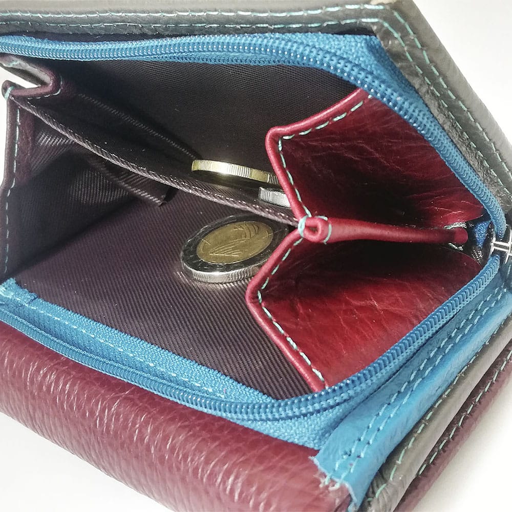 i por 418 Дамско портмоне естествена кожа сиво с бордо - EvrikaShop