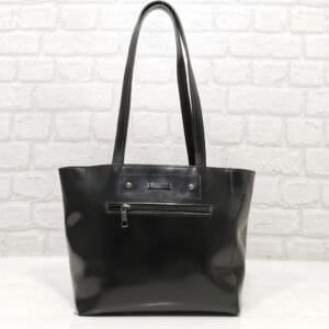 Чанта Еврика естествена кожа черна лъскава - EvrikaShop