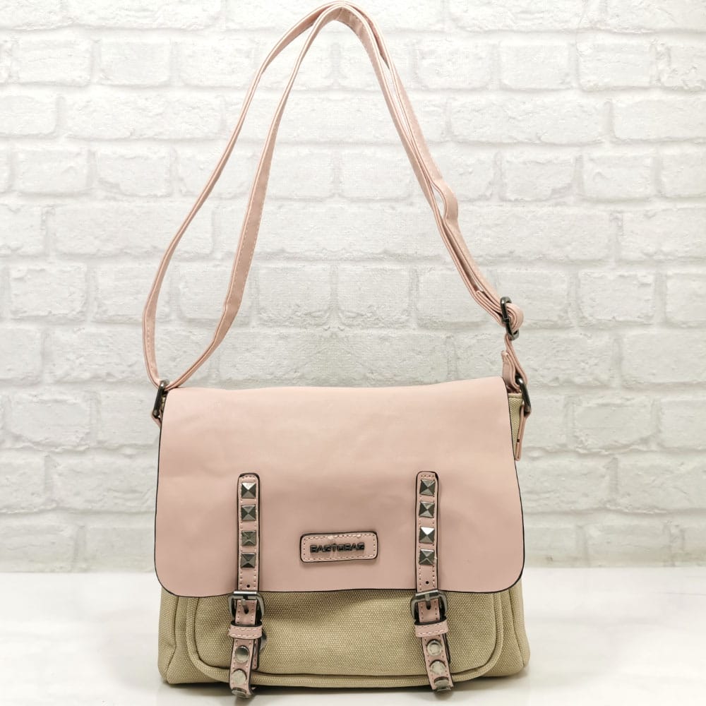 damska-chanta-79050-4 Светло бежова дамска чанта с розово от Италия - EvrikaShop