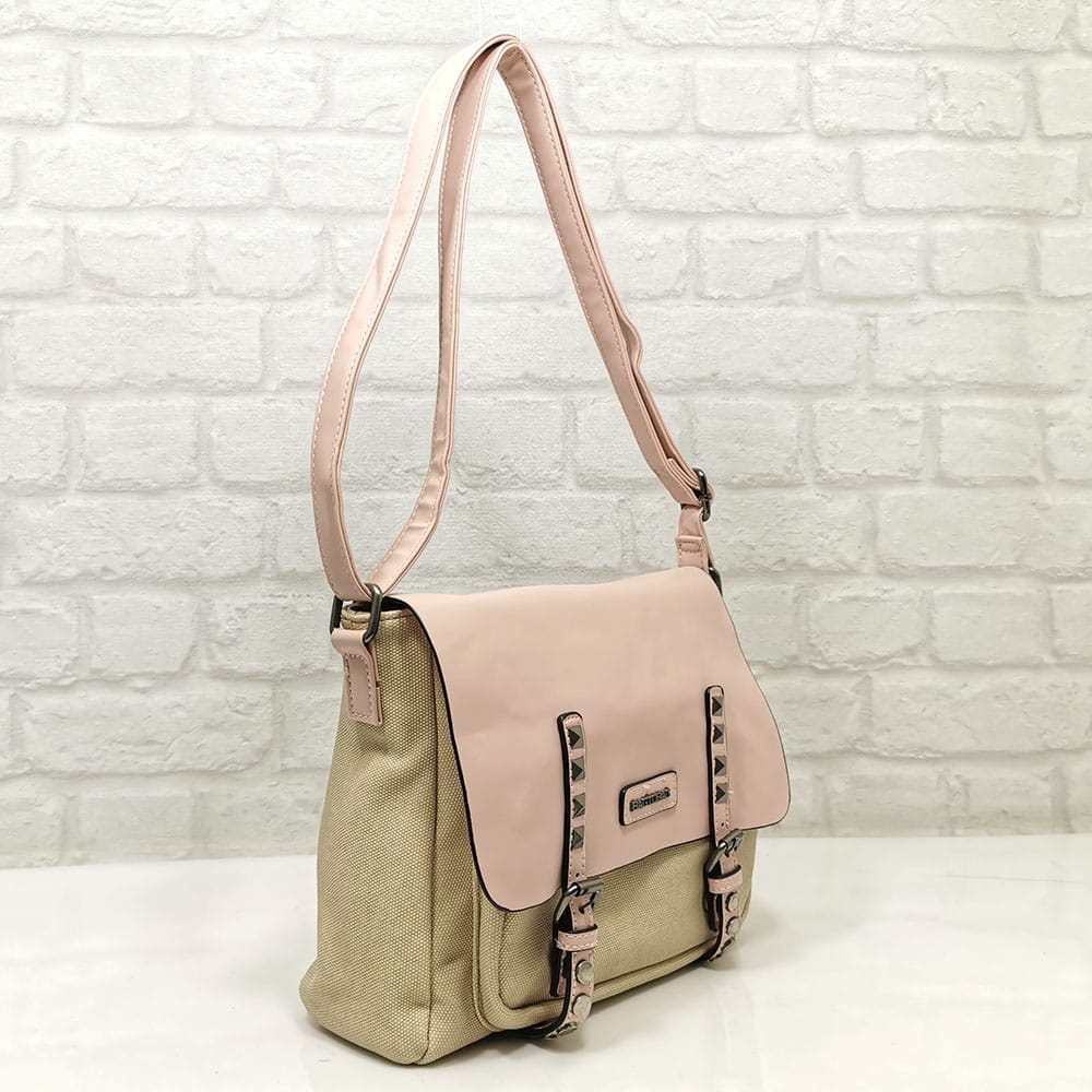 damska-chanta-79050-5 Светло бежова дамска чанта с розово от Италия - EvrikaShop