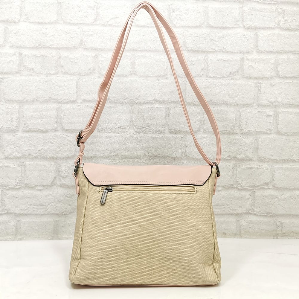 damska-chanta-79050-6 Светло бежова дамска чанта с розово от Италия - EvrikaShop