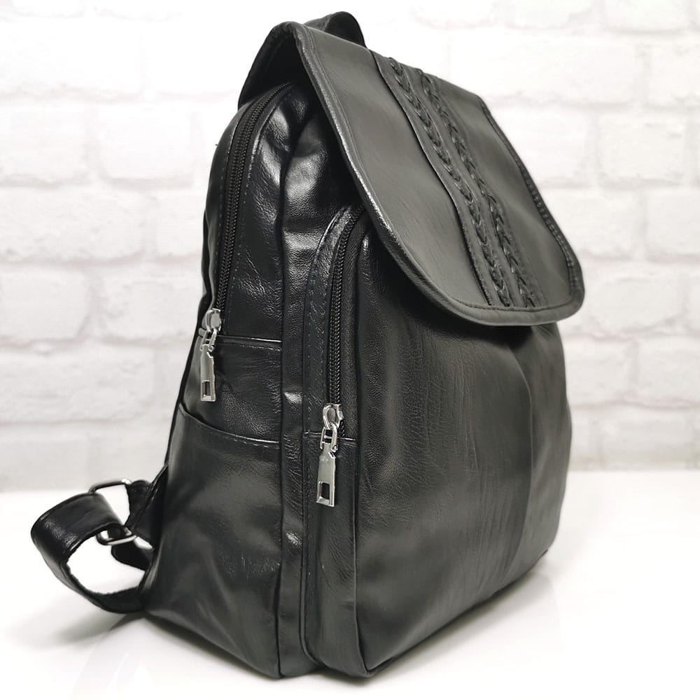 ranica-0027-1 Дамска средно голяма черна раница от еко кожа - EvrikaShop