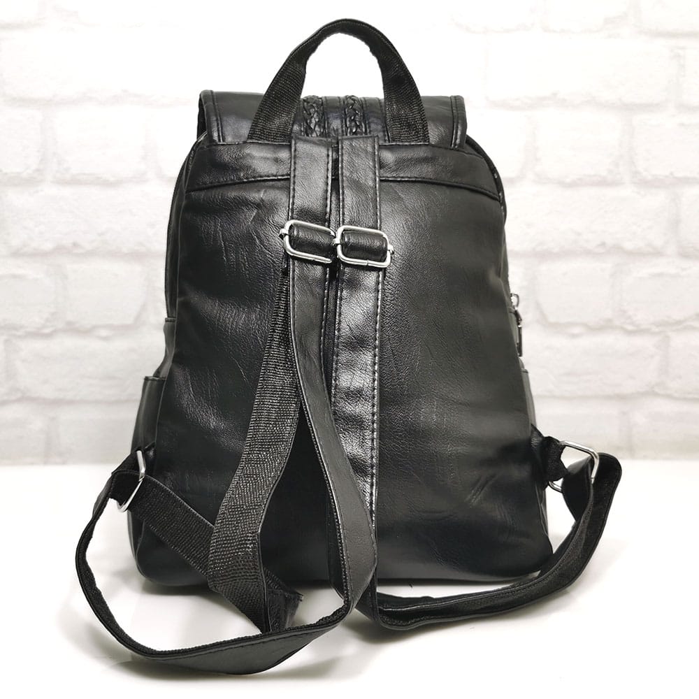 ranica-0027-2 Дамска средно голяма черна раница от еко кожа - EvrikaShop