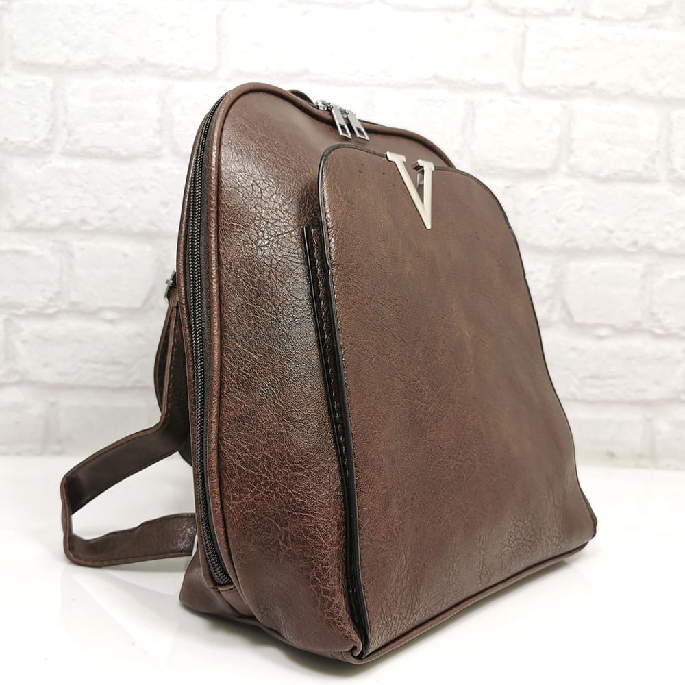 ranica-2430-7 Раница от еко кожа 2431ТК тъмно кафява, средно голяма