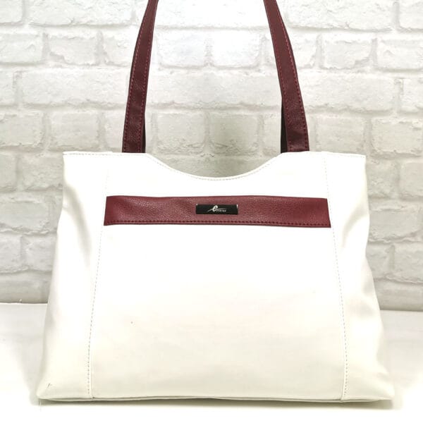 Дамска чантa Еврика бяла с бордо от еко кожа - EvrikaShop