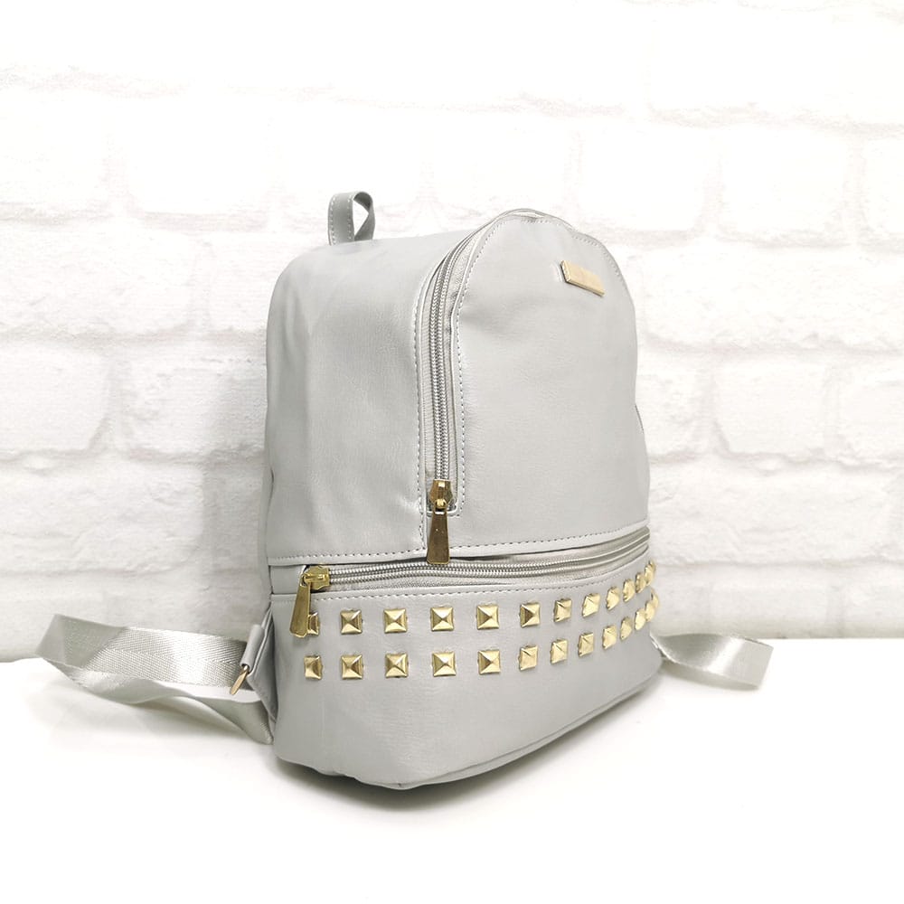 damska-ranica-64-0032-16 Дамска раница Еврика сива със златисти капси - EvrikaShop