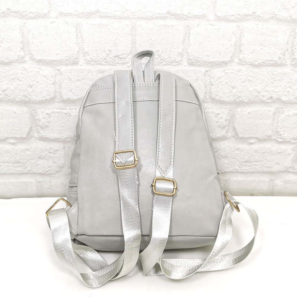 damska-ranica-64-0032-17 Дамска раница Еврика сива със златисти капси - EvrikaShop