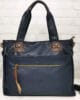 Дамска чанта 6002-25TS тъмно синя с кафяво, мека, голяма А4