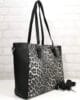 Дамска чанта BA-55HB черна със сиво-бял леопардов принт, голяма А4