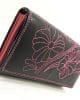 Портмоне от естествена кожа, черно с розова бродерия, голямо-GAP 3015HRO Портмоне от естествена кожа, черно с розова бродерия, голямо-GAP 3015HRO