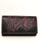 Портмоне от естествена кожа, черно с розова бродерия, голямо-GAP 3015HRO Портмоне от естествена кожа, черно с розова бродерия, голямо-GAP 3015HRO