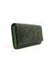 Портмоне от естествена кожа, черно със зелена бродерия, голямо-GAP 3015HZE