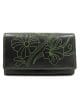 Портмоне от естествена кожа, черно със зелена бродерия, голямо-GAP 3015HZE