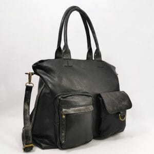 Дамска чанта, средно голяма, черно със сив меланж 914H