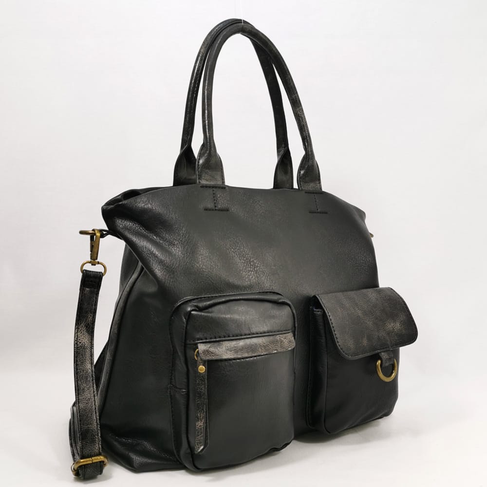 damska-chanta-914 Дамска чанта, средно голяма, черно със сив меланж 914H