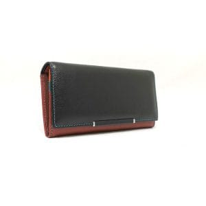 Портмоне от естествена кожа черно с червено, голямо 501HCH