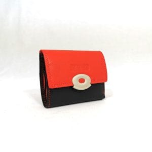 Дамско портмоне от естествена кожа, черно с червено-GAP 24228HCH