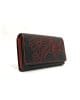 Портмоне от естествена кожа, черно с червена бродерия, голямо-GAP 3015HCH