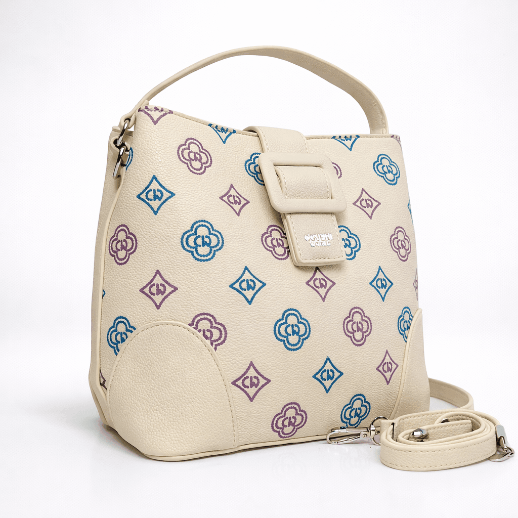 chanta-2549-3 Дамска чанта с цветен принт и средна преграда