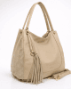 Бежова дамска чанта с пискюл N1163BE голяма
