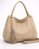 Бежова дамска чанта с пискюл N1163BE голяма