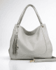 Светло сива дамска чанта с пискюл N1163SV голяма
