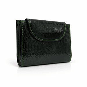 Портмоне от естествен лак зелено, малко, вертикално 44-1Z