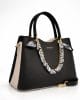 Дамска черна елегантна чанта с декоративна верижка и малко портмоне 0016H