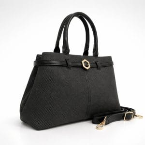 Дамска тъмно сива чанта с къси дръжки и дълга регулируема презрамка, елегантна дамска чанта от еко кожа